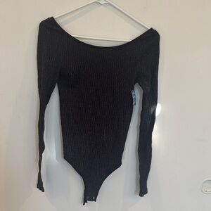 FP Movement by Free People Black Ribbed Bodysuit